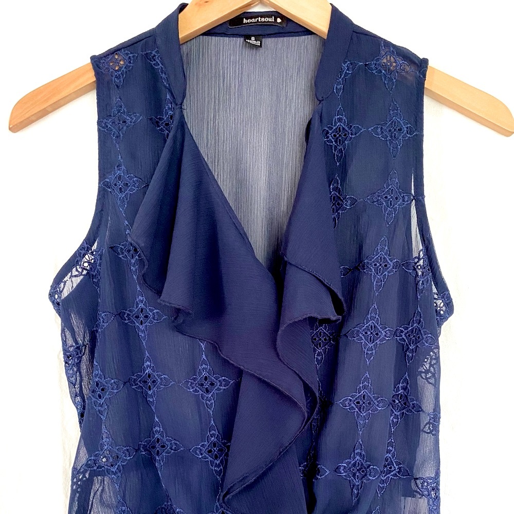 Blue Ruffle Tank Top Blouse